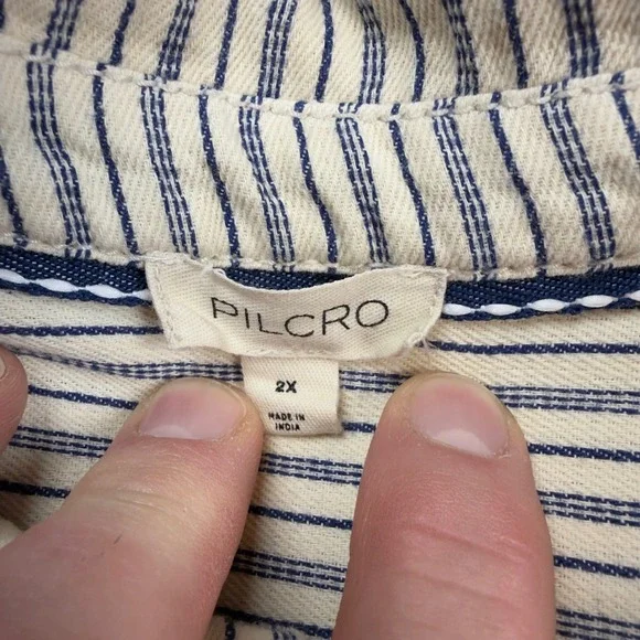 Pilcro Anthropologie Striped Paint Splatter Denim Shirt Womens 2X Oversized - Picture 2 of 7